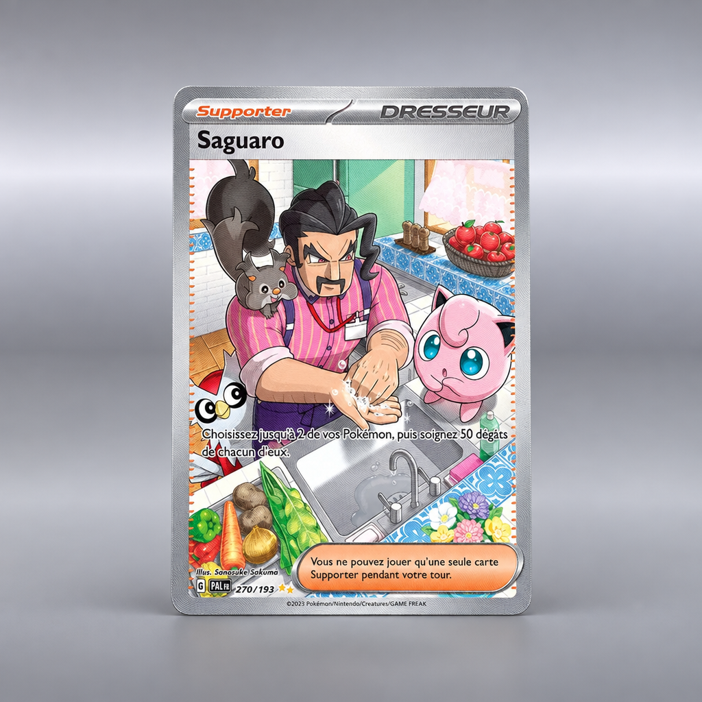 Carte Pokémon française Saguaro 270/193 sur fond studio argenté