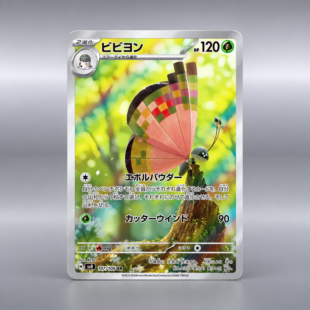 Carte Pokémon japonaise Prismillon Art Rare 107/106 Super Electric Breaker sur fond studio argenté